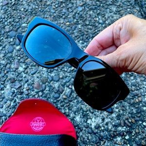 Black Vaurnet sunglasses and case